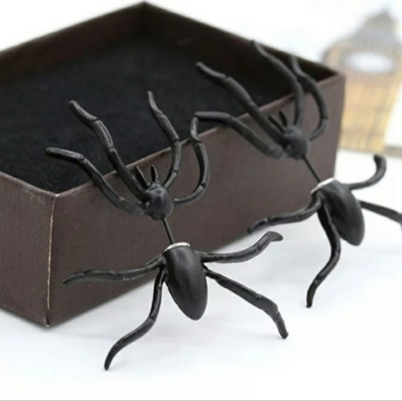 Black Spider Double Sided Stud Hugger Earrings - Picture 10 of 10